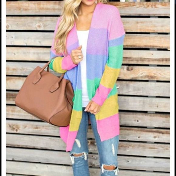 Pastel Stripe Long Open Cardigan - Picture 2 of 8
